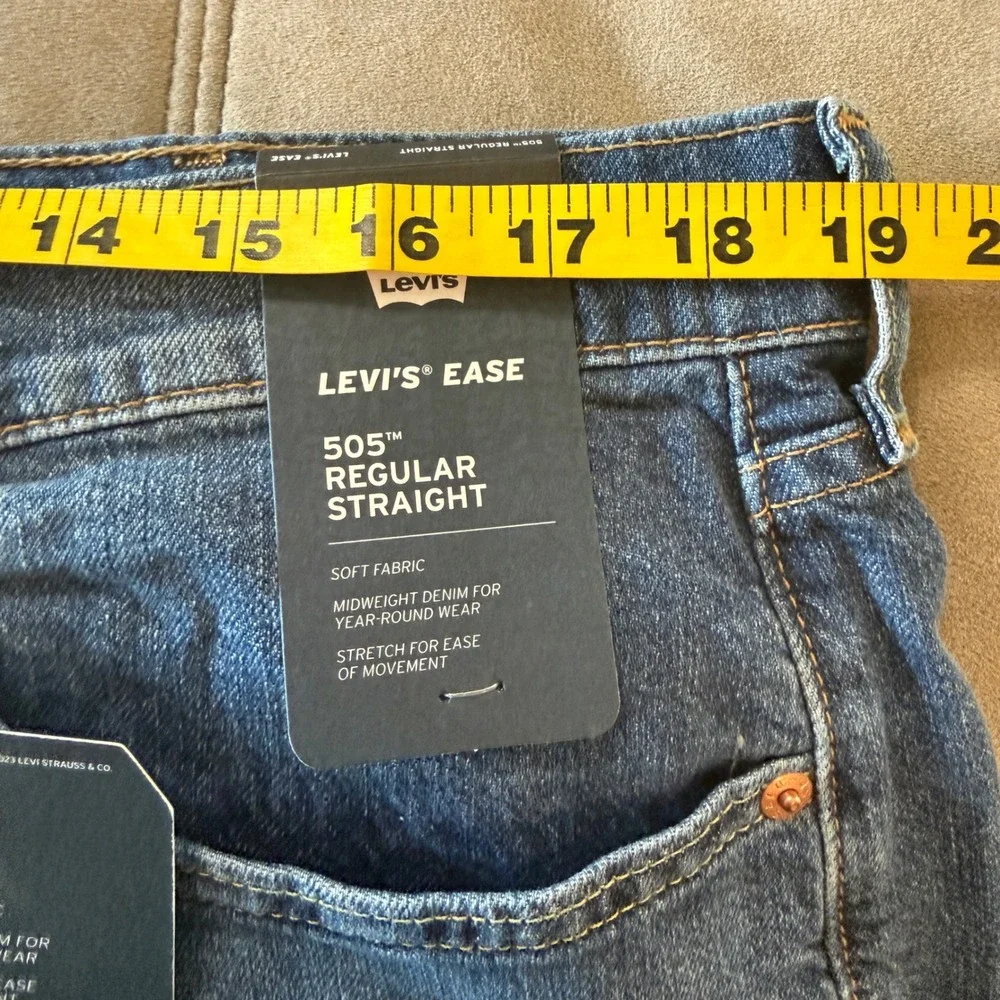 Levis 505 Regular Straight Jeans Mens 38x30 Blue Ease Stretch Denim‎ red tab